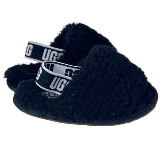 UGG Australia Fluff Yeah Slide Slippers Toddler 6 Black Sheepskin Elastic Strap - Picture 1 of 8